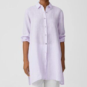Eileen Fisher Garment-Dyed Organic Handkerchief Linen Long Shirt Purple Large